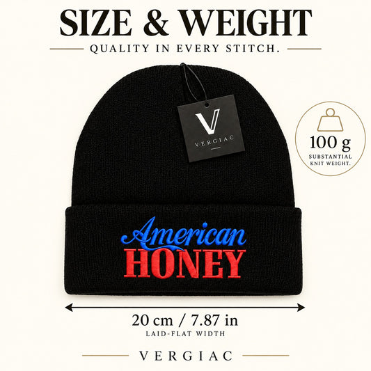 A American HONEY Embroidered Acrylic Knitted Hat Unisex High Elasticity High Gram Weight Warm and Comfortable