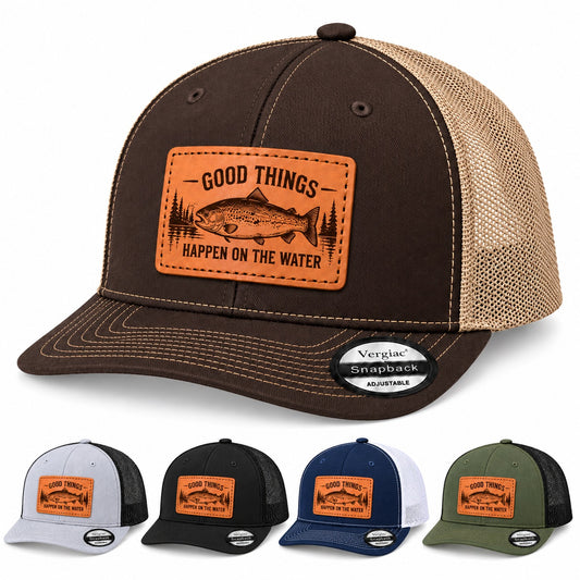 Good Things Happen on the Water Leather Patch Hat
