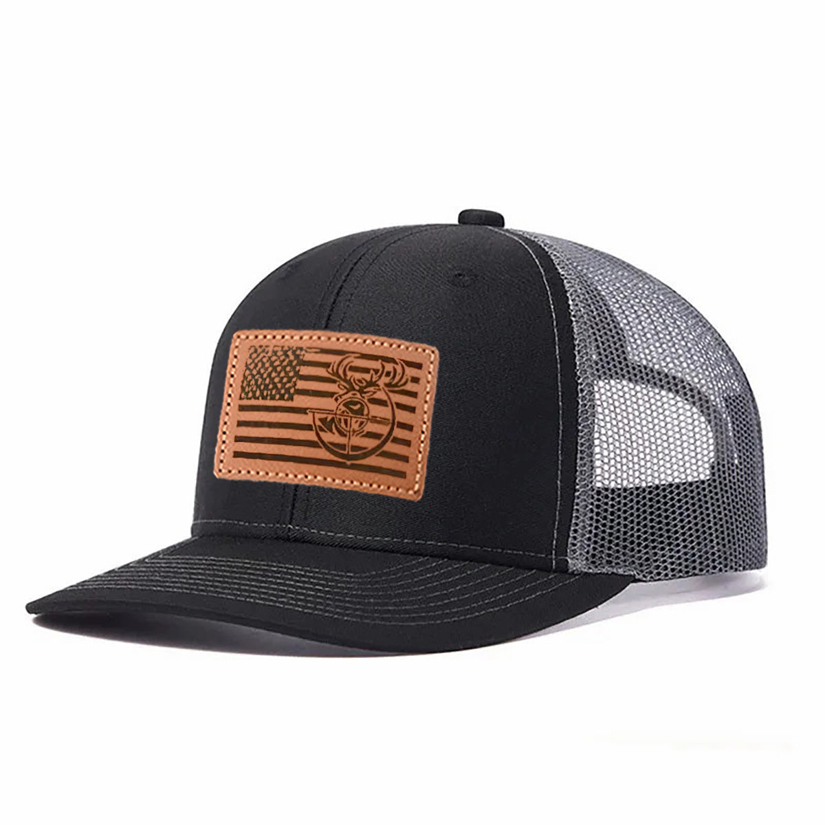 Antler And Bow Leather Patch Trucker Hat