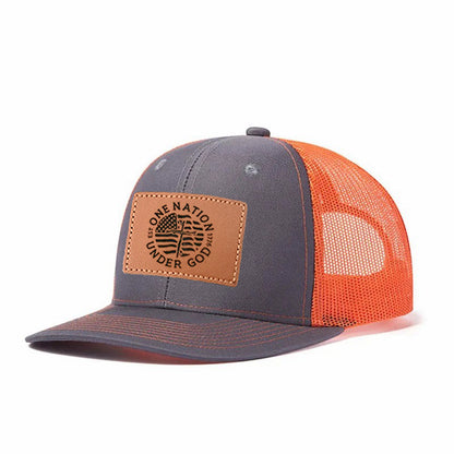 One Nation Under God Leather Patch Trucker Hat