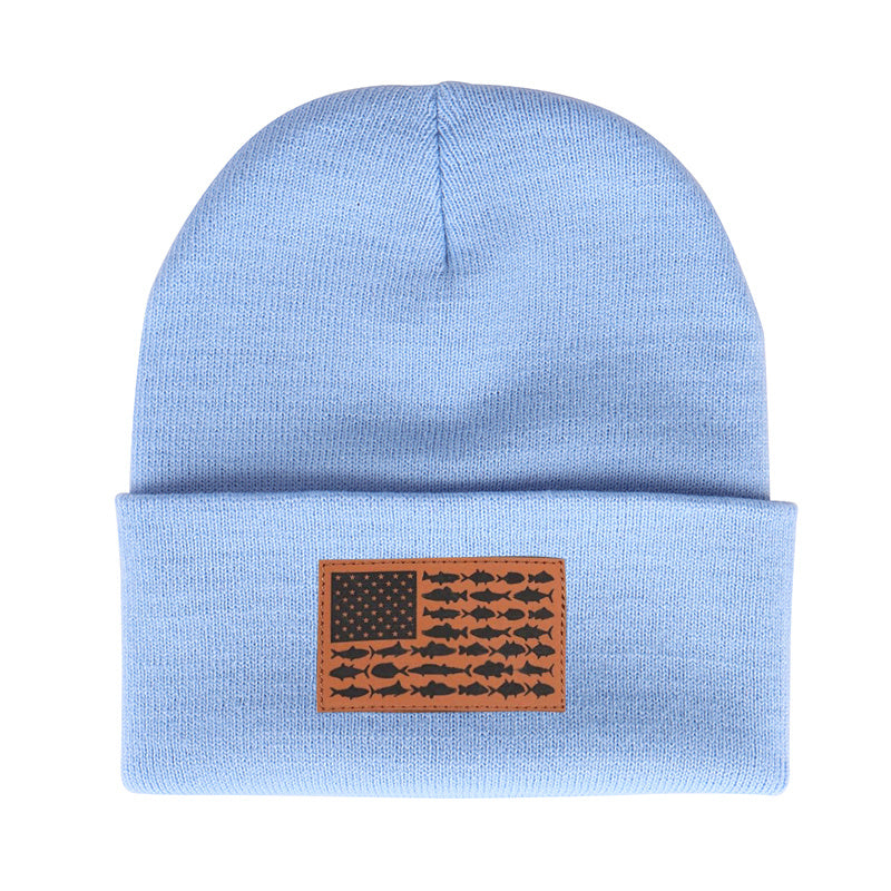 American Flag Leather Patch Beanie