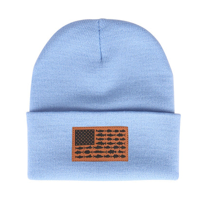 American Flag Leather Patch Beanie