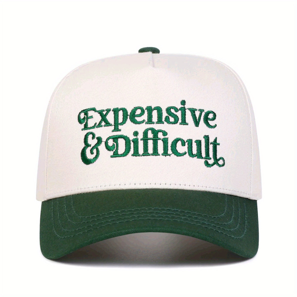 EXPENSIVE DIFFICULT Embroidered Baseball Cap Playful Color Blocked Adjustable Snapback Novelty Statement Sun Hat for Urban Attitude