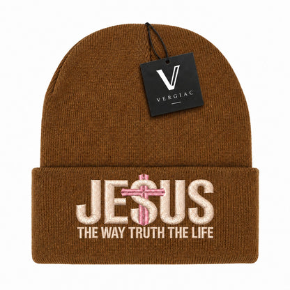 A JESUS Embroidered Acrylic Knitted Hat Unisex High Elasticity High Gram Weight Warm and Comfortable