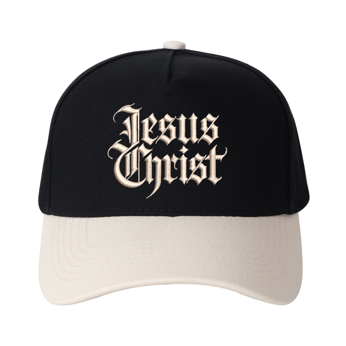 Gothic-style "Jesus Christ" Lettering Embroidered Trucker Hat