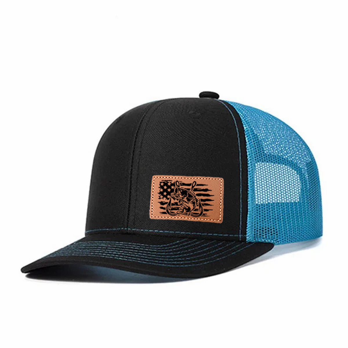 Fishing-themed Leather Patch Trucker Hat