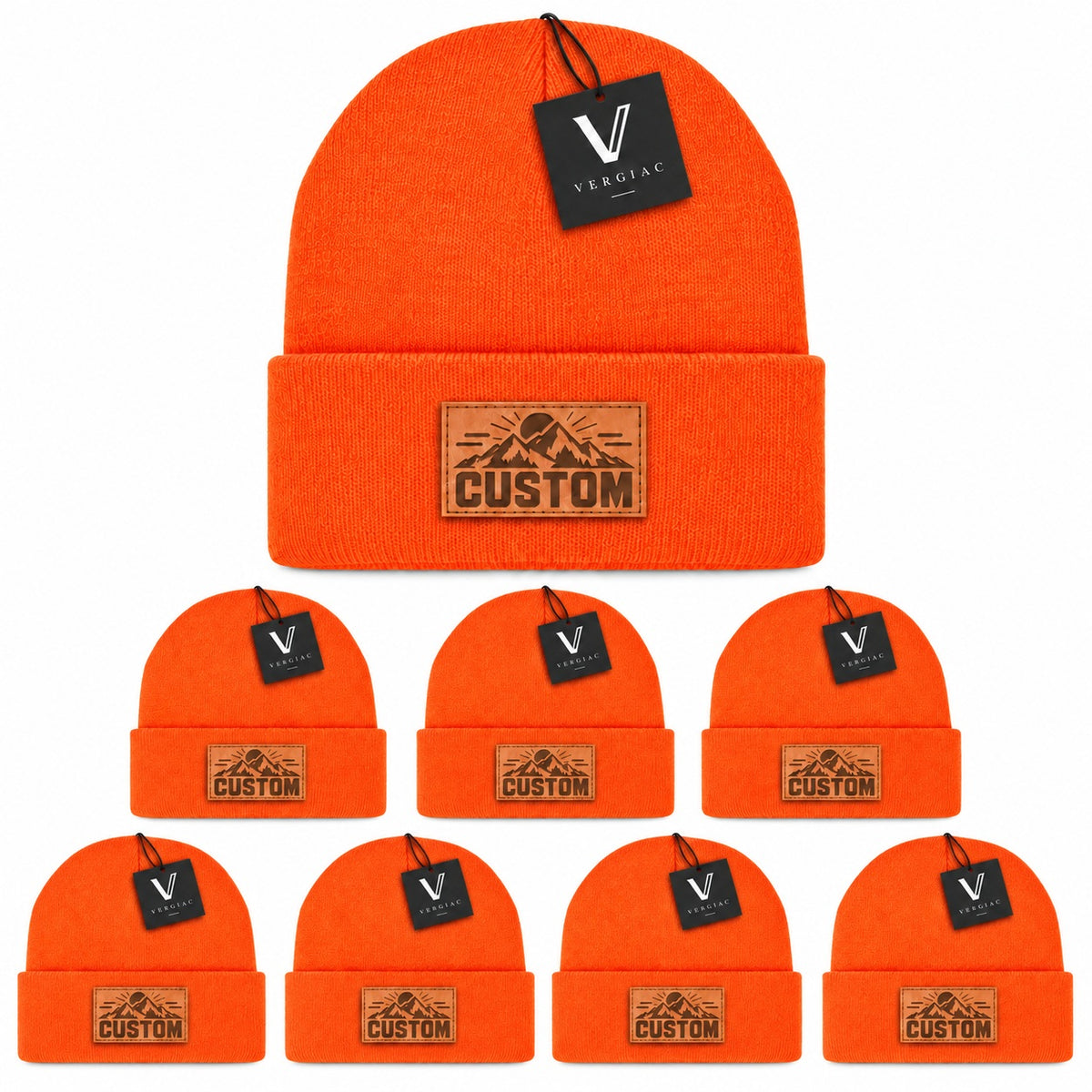 Custom Leather Patch Knit Beanies (8-Pack)