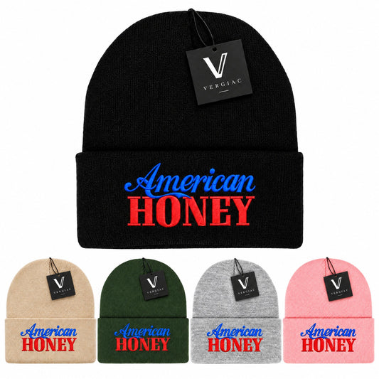 A American HONEY Embroidered Acrylic Knitted Hat Unisex High Elasticity High Gram Weight Warm and Comfortable