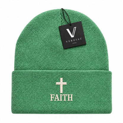 A FAITH Embroidered Acrylic Knitted Hat Unisex High Elasticity High Gram Weight Warm and Comfortable