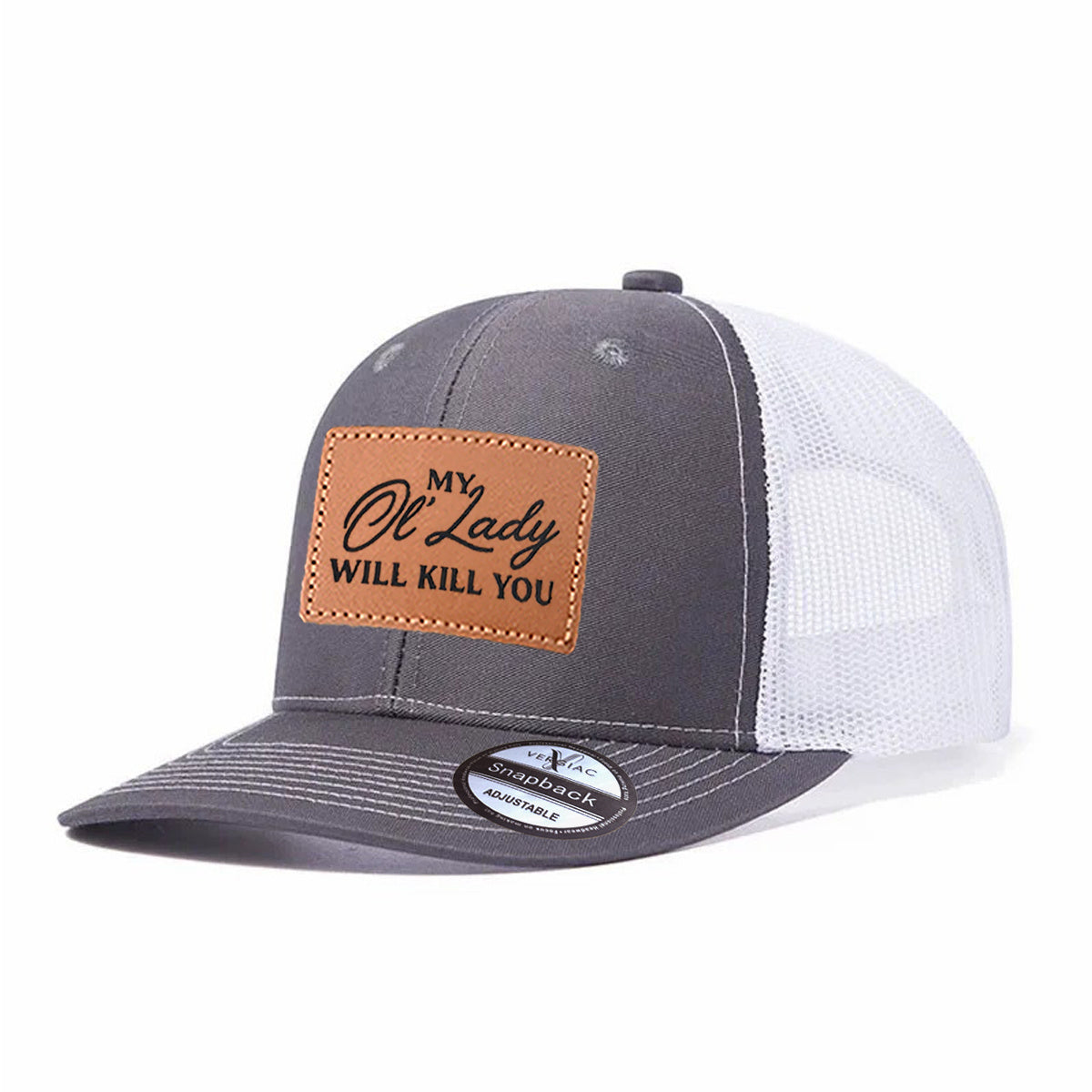 Men Don't Mess With My Lady Leather Patch Trucker Hat