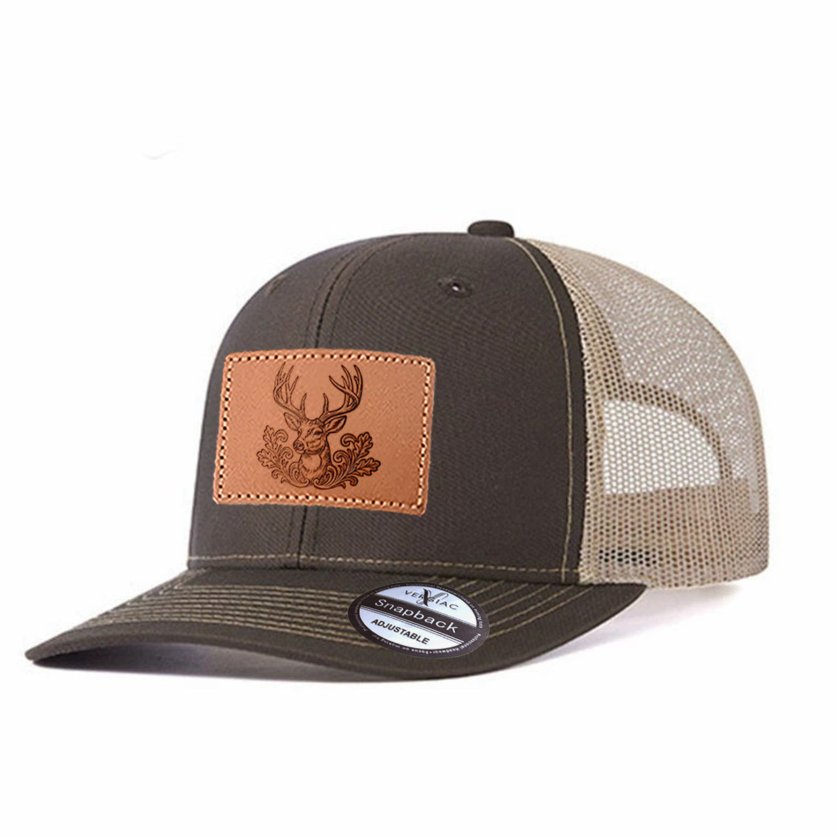 Elk Among Flowers Leather Patch Baseball Cap, Men's Breathable Adjustable Mesh Trucker Hat for Outdoor and Travel Wear