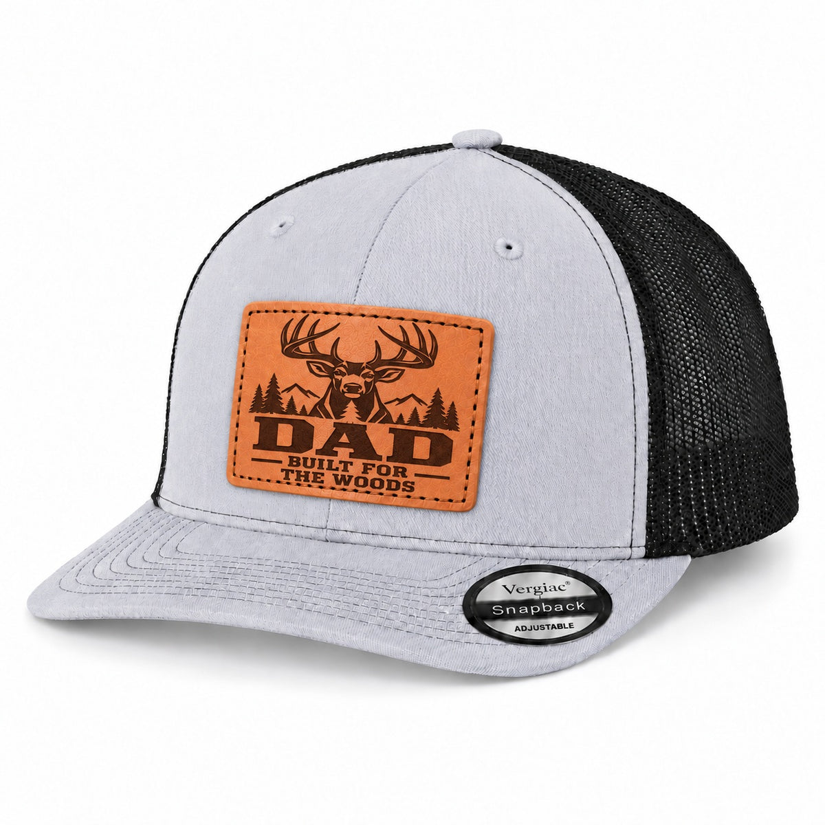 Dad Built for the Woods Leather Patch Trucker Hat