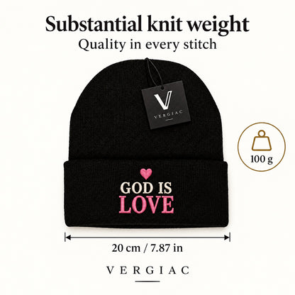A GOD IS LOVE Embroidered Acrylic Knitted Hat Unisex High Elasticity High Gram Weight Warm and Comfortable