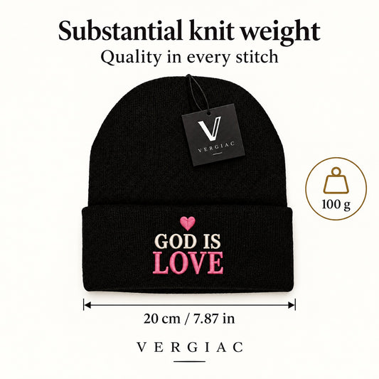 A GOD IS LOVE Embroidered Acrylic Knitted Hat Unisex High Elasticity High Gram Weight Warm and Comfortable
