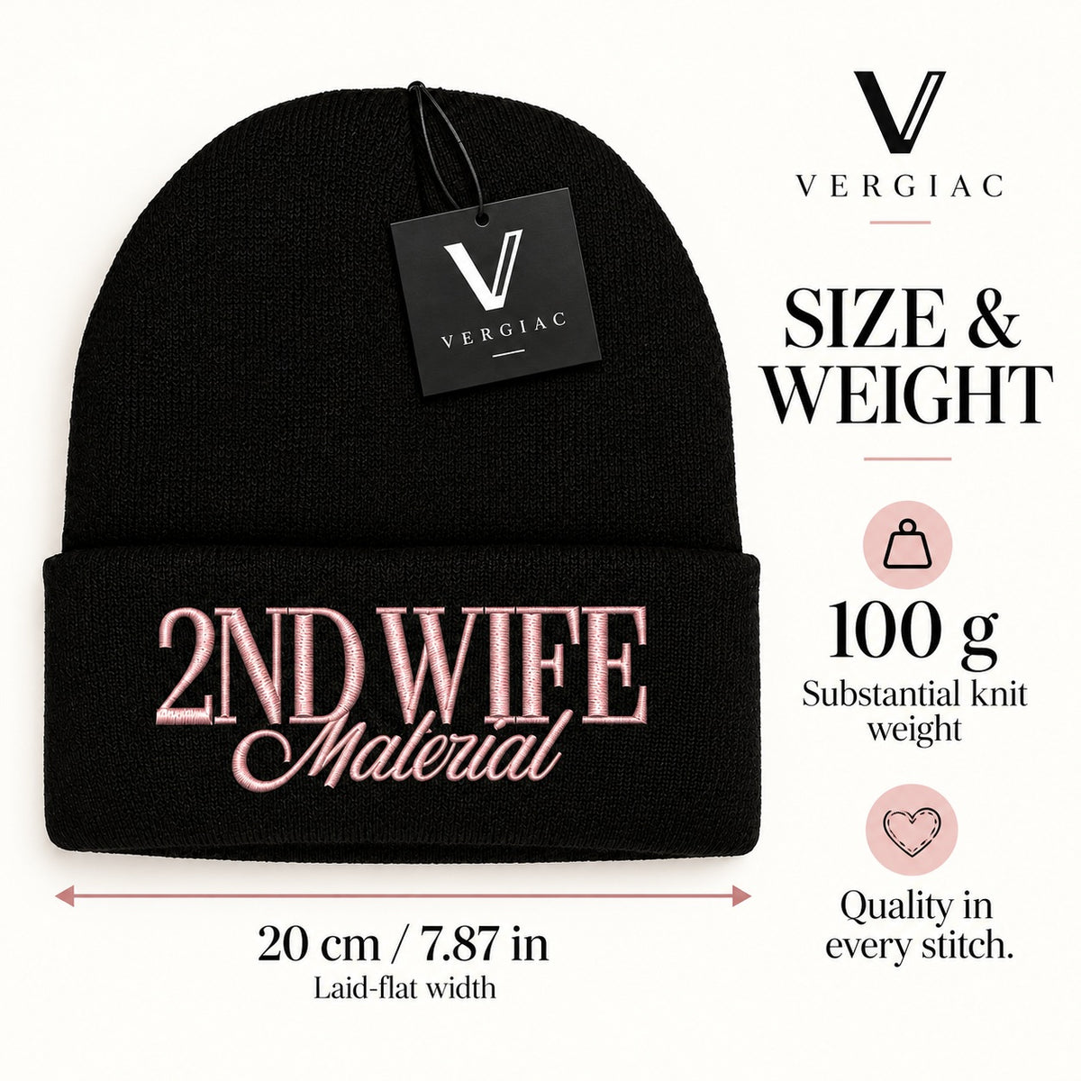 A 2ND WIFE Embroidered Acrylic Knitted Hat Unisex High Elasticity High Gram Weight Warm and Comfortable