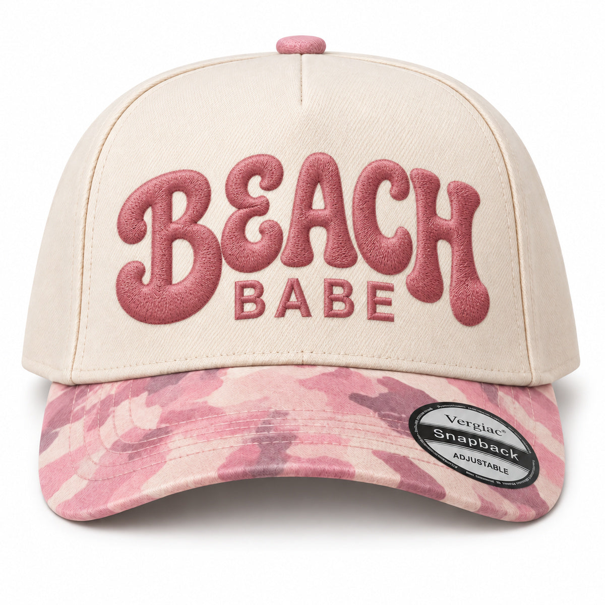BEACH BABE Beach-Themed Letter Embroidered 5-Panel Cotton Trucker Hat with Printed Brim and Structured Front, Adjustable Unisex Baseball Cap, 1 Piece