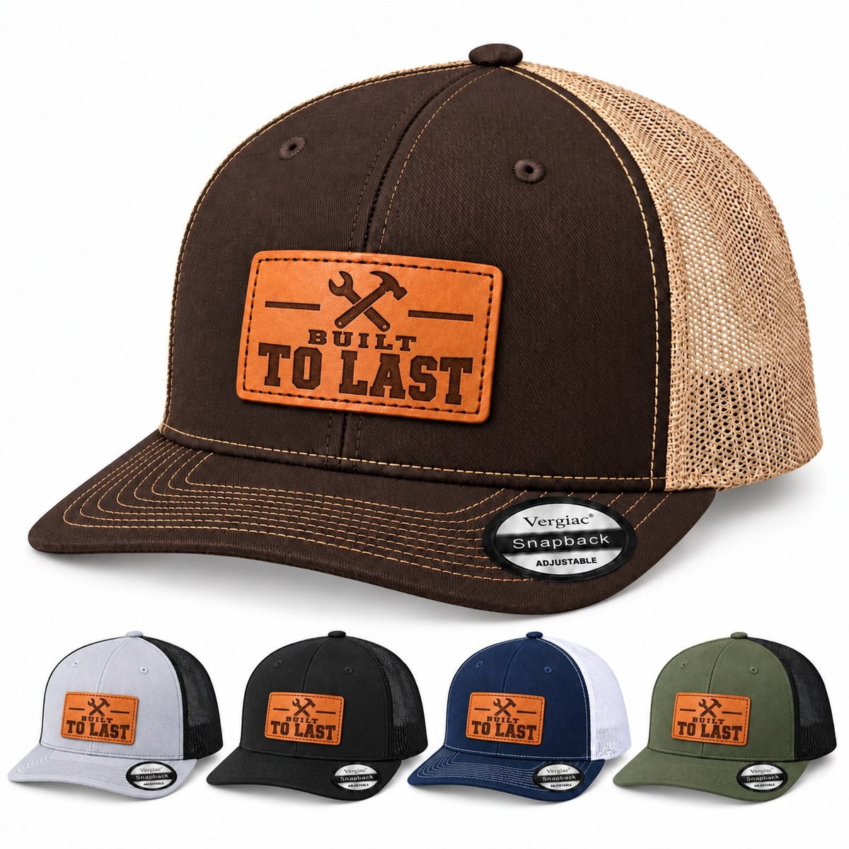 Built to Last Leather Patch Trucker Hat