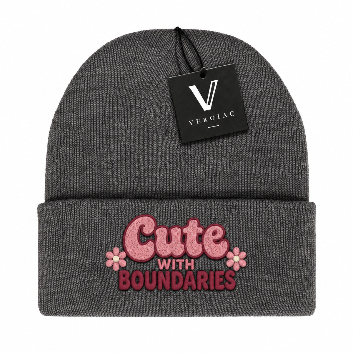 A Cute WITH BOUNDARIES Embroidered Acrylic Knitted Hat Unisex High Elasticity High Gram Weight Warm and Comfortable