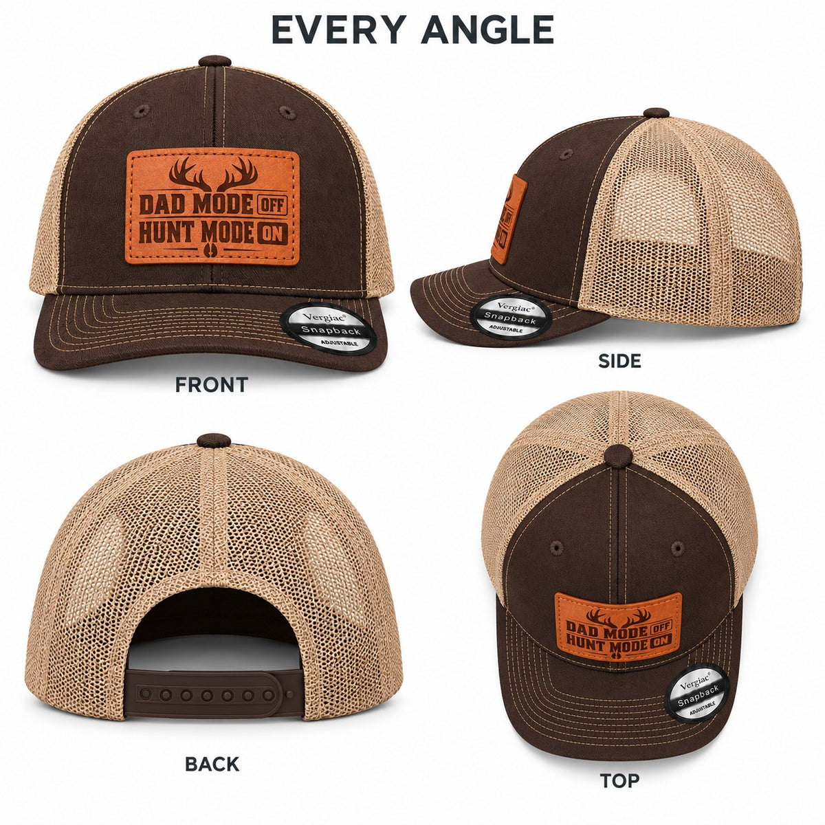 Dad Mode Off Hunt Mode On Antler Graphic Leather Patch Trucker Hat