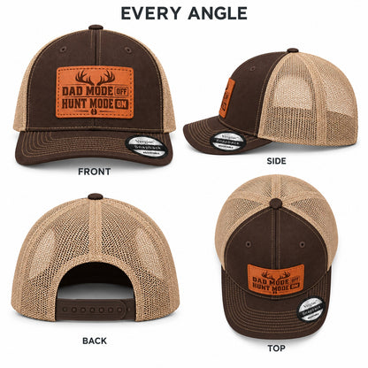 Dad Mode Off Hunt Mode On Antler Graphic Leather Patch Trucker Hat