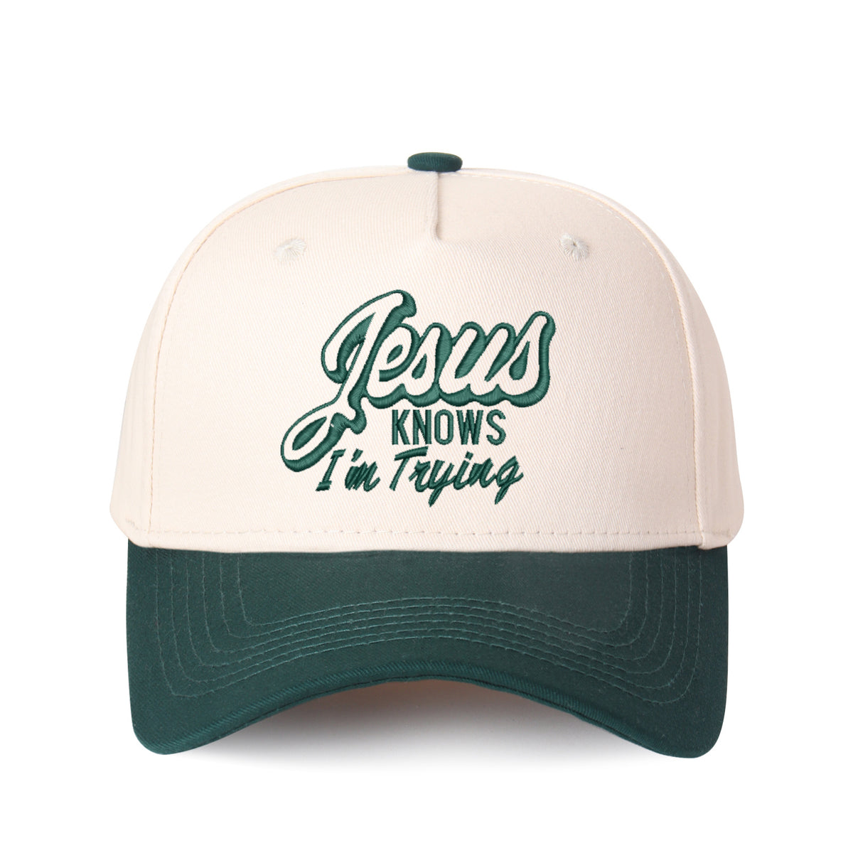 Jesus Knows I'm Trying Embroidered Trucker Hat
