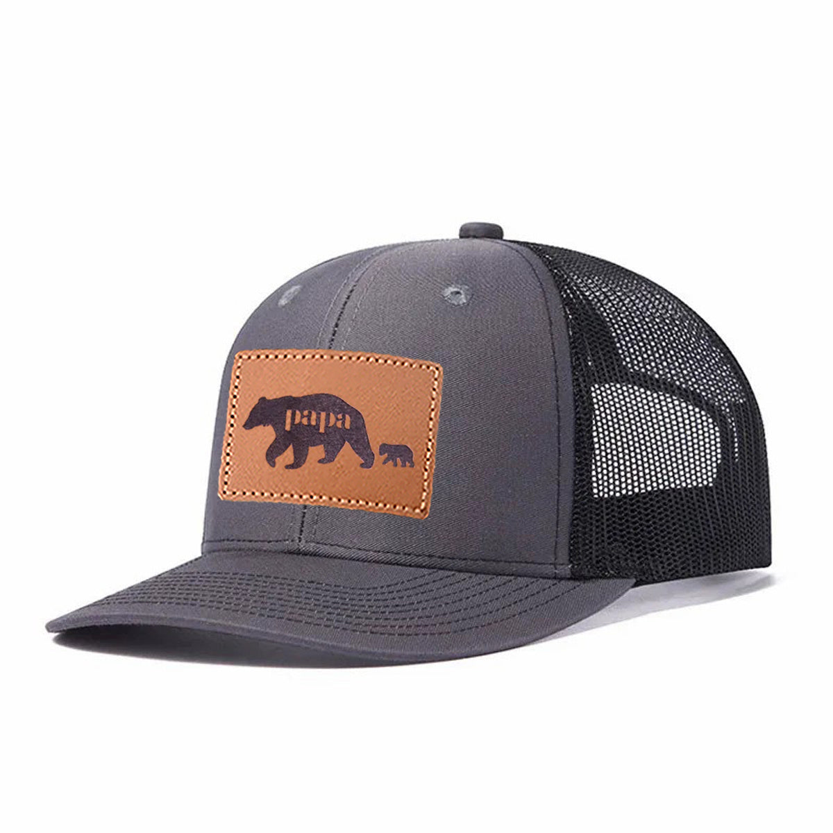 Papa Bear Leather Patch Trucker Hat