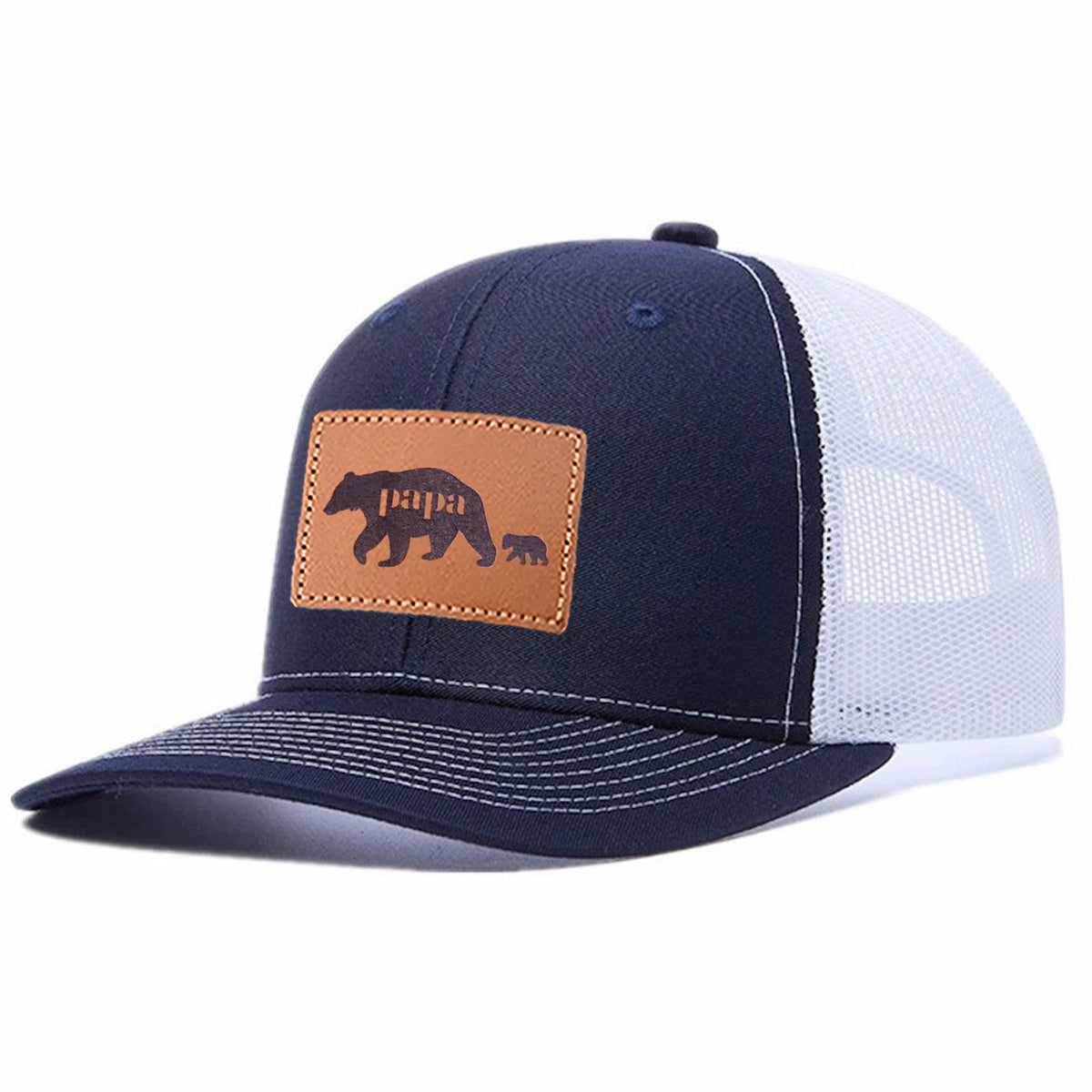 Papa Bear Leather Patch Trucker Hat