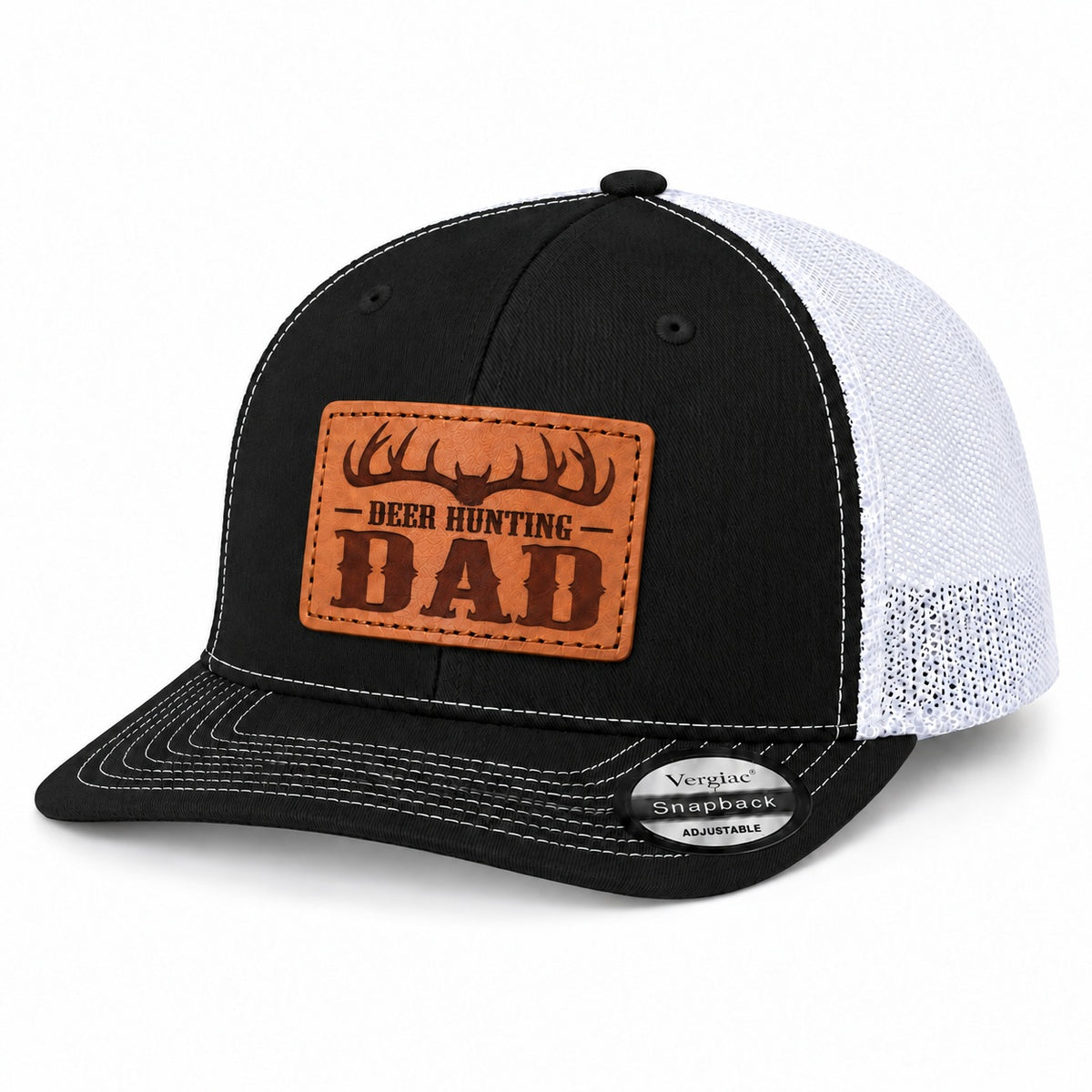 Deer Hunting Dad Antler Graphic Leather Patch Trucker Hat