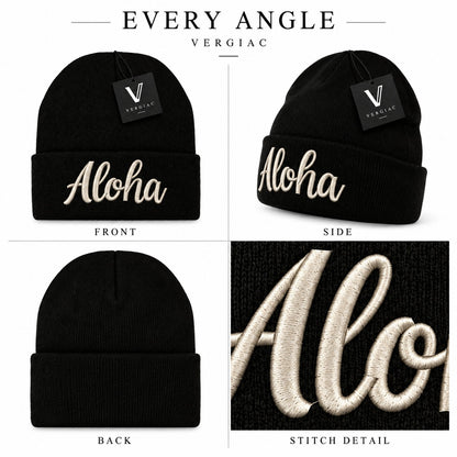 A ALOHA Embroidered Acrylic Knitted Hat Unisex High Elasticity High Gram Weight Warm and Comfortable
