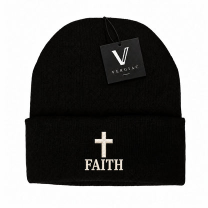 A FAITH Embroidered Acrylic Knitted Hat Unisex High Elasticity High Gram Weight Warm and Comfortable