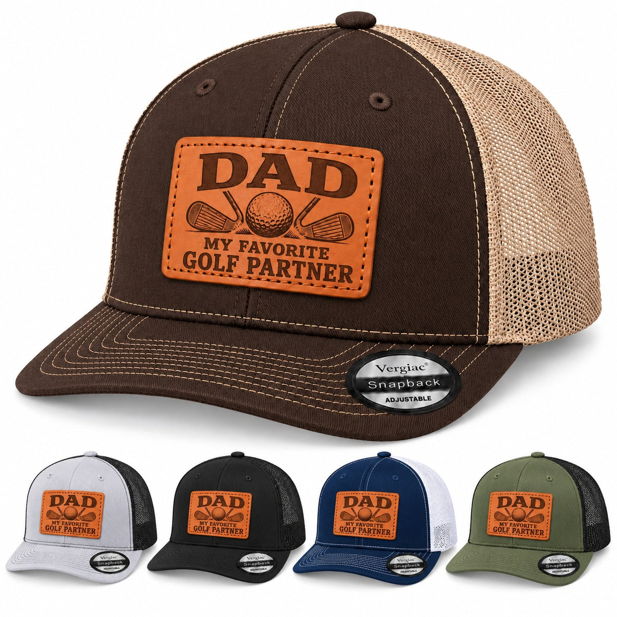 Dad My Favorite Golf Partner Golf Club Graphic Leather Patch Trucker Hat
