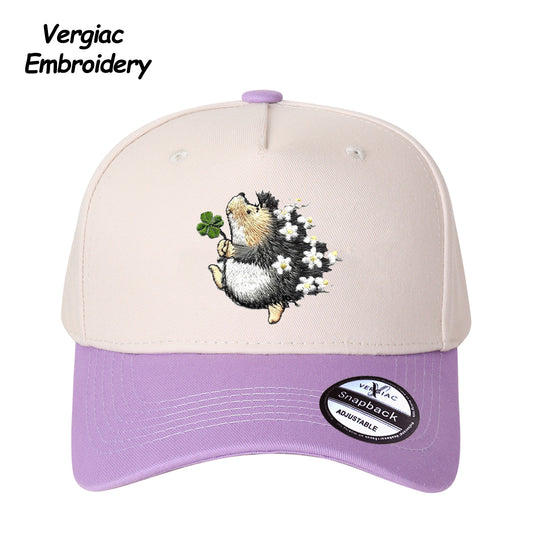 Hedgehog Embroidered Color Block Trucker Hat, Adjustable Unisex Cap for Travel and Everyday Wear