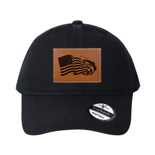 American Flag Fishing Graphic Leather Patch Baseball Cap, Men's Breathable Adjustable Outdoor Travel Hat