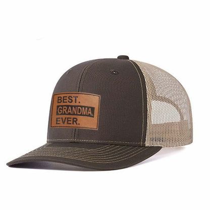 Best.grandma.ever. Leather Patch Trucker Hat