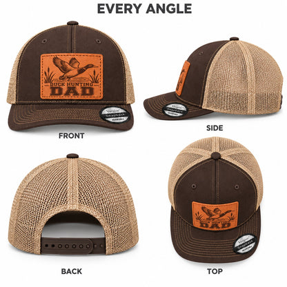 Duck Hunting Dad Leather Patch Trucker Hat
