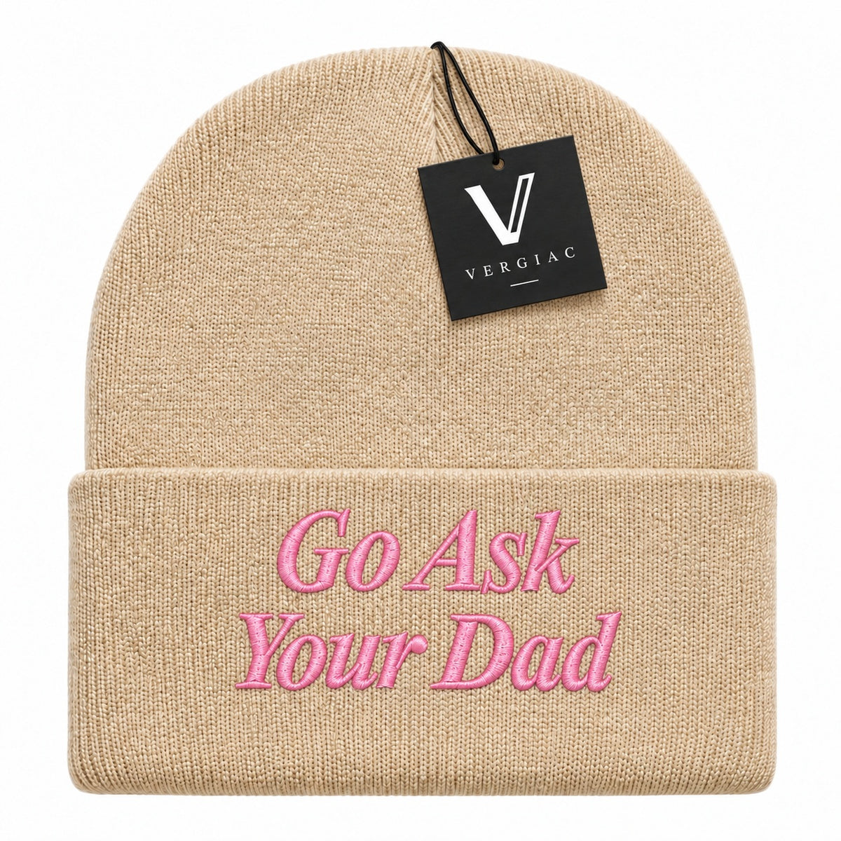 A Go Ask Your Dad Embroidered Acrylic Knitted Hat Unisex High Elasticity High Gram Weight Warm and Comfortable