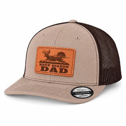 Buck Season Dad Stag Graphic Leather Patch Trucker Hat