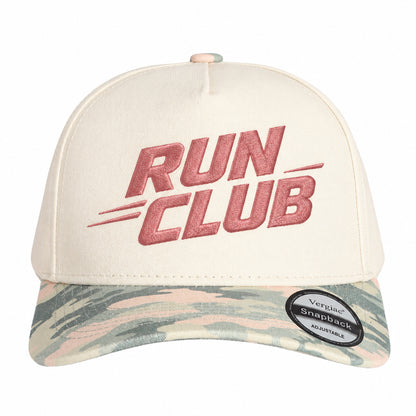 RUN CLUB Sports Letter Embroidered 5-Panel Cotton Trucker Hat with Printed Brim and Structured Front, Adjustable Unisex Baseball Cap, 1 Piece