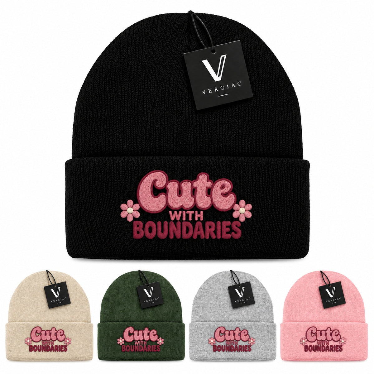 A Cute WITH BOUNDARIES Embroidered Acrylic Knitted Hat Unisex High Elasticity High Gram Weight Warm and Comfortable