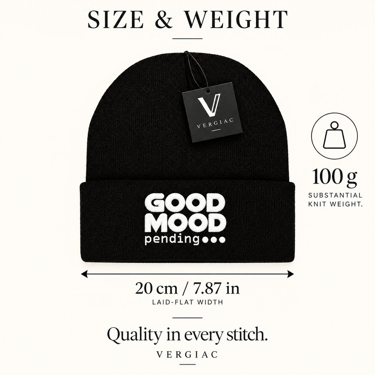 A GOOD MOOD pending... Embroidered Acrylic Knitted Hat Unisex High Elasticity High Gram Weight Warm and Comfortable