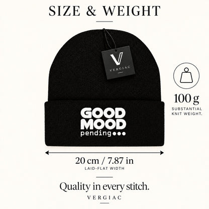 A GOOD MOOD pending... Embroidered Acrylic Knitted Hat Unisex High Elasticity High Gram Weight Warm and Comfortable