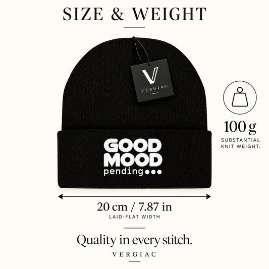 A GOOD MOOD pending... Embroidered Acrylic Knitted Hat Unisex High Elasticity High Gram Weight Warm and Comfortable