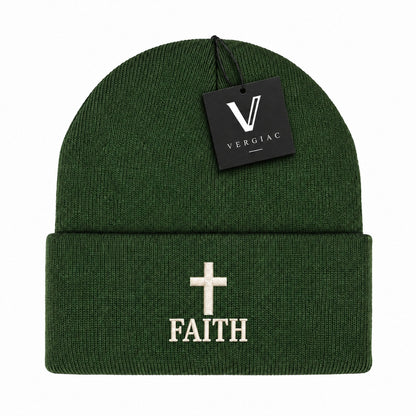 A FAITH Embroidered Acrylic Knitted Hat Unisex High Elasticity High Gram Weight Warm and Comfortable