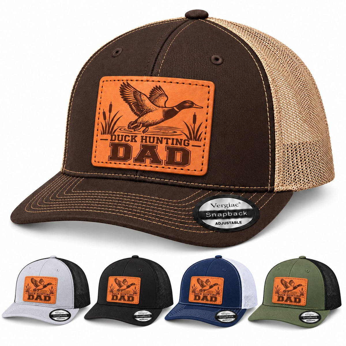 Duck Hunting Dad Leather Patch Trucker Hat