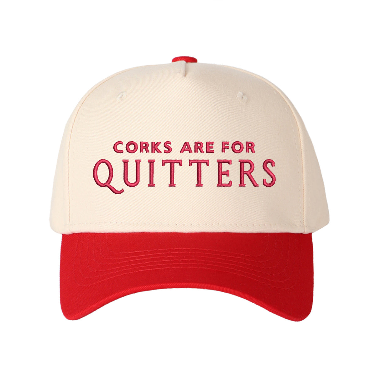 "CORKS ARE FOR QUITTERS" Letter Embroidered Patchwork Trucker Hat | Adjustable Unisex Snapback, Funny Wine Lover Travel Essential Cap