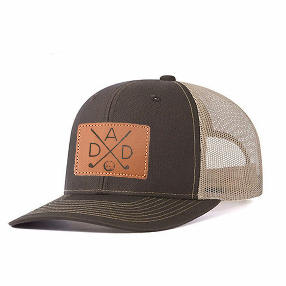 Dad Golf Leather Patch Trucker Hat