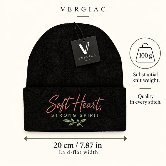 A Soft Heart, STRONG SPIRIT Embroidered Acrylic Knitted Hat Unisex High Elasticity High Gram Weight Warm and Comfortable