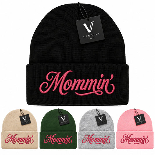 A Mommin' Embroidered Acrylic Knitted Hat Unisex High Elasticity High Gram Weight Warm and Comfortable