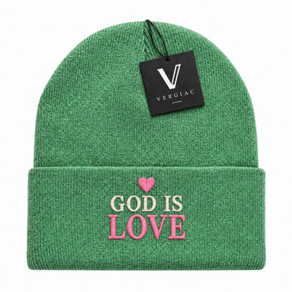 A GOD IS LOVE Embroidered Acrylic Knitted Hat Unisex High Elasticity High Gram Weight Warm and Comfortable