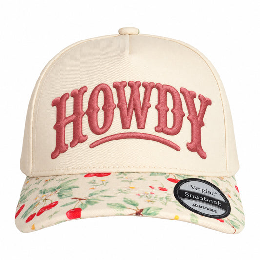 HOWDY Vintage Western Letter Embroidered 5-Panel Cotton Trucker Hat with Printed Brim and Structured Front, Adjustable Unisex Baseball Cap, 1 Piece